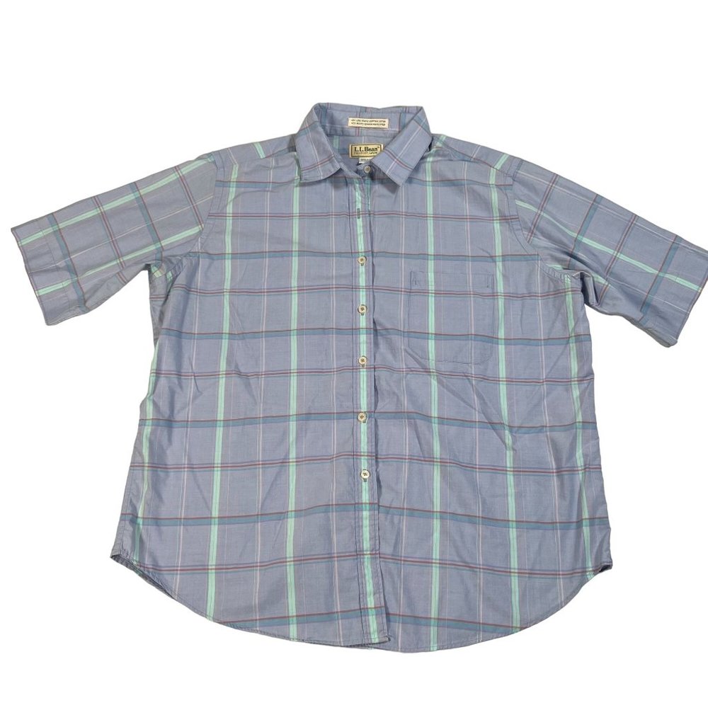 L.L. Bean Pastel Purple Plaid Button Up Youth Sz 18 Short Sleeve Collared Shirt
